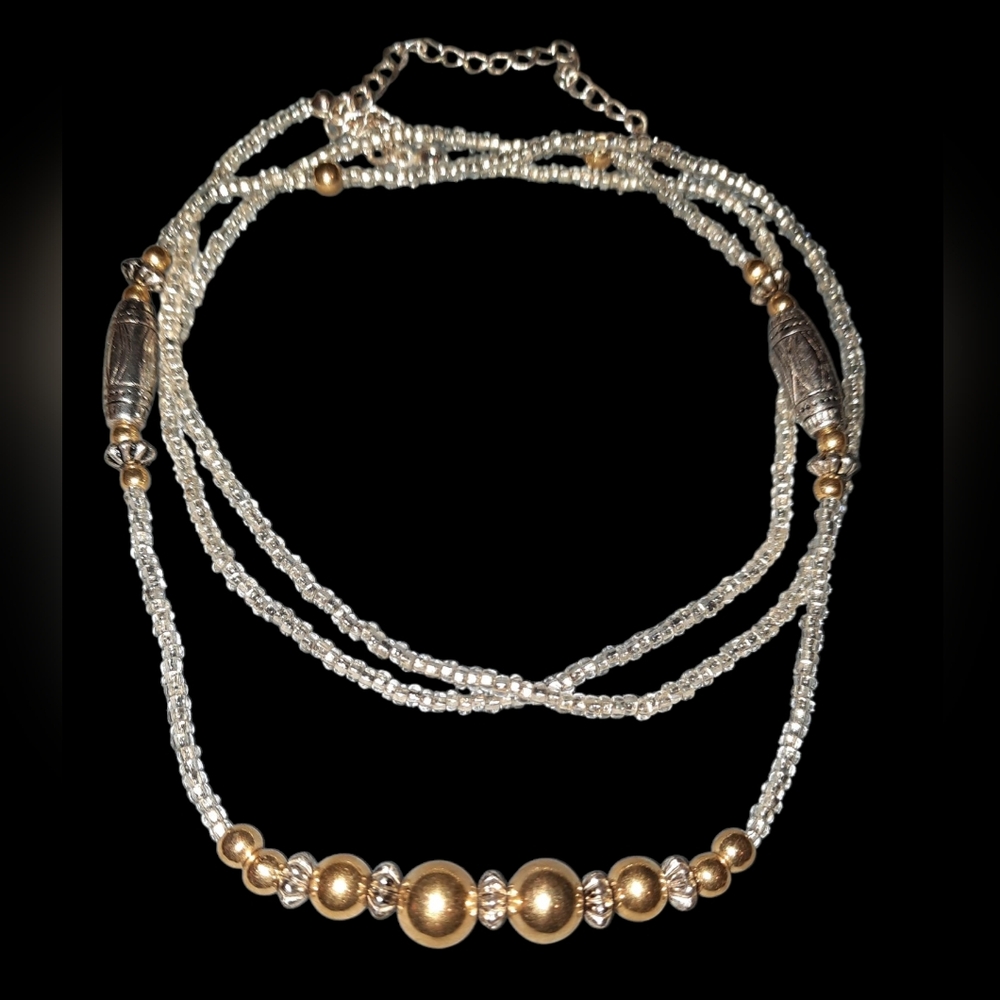 Versona Gold & Silvertone Classic Bead Necklace Seed Bead Adjustable